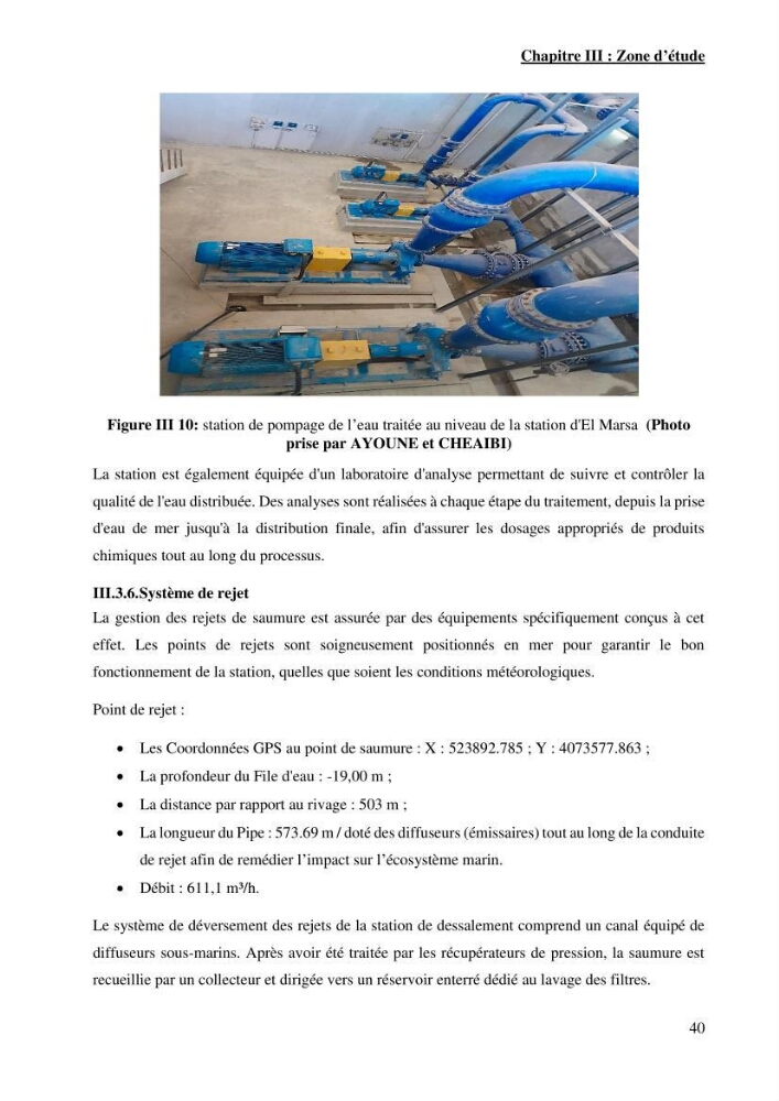 Identification des paramètres des eaux brutes et des eaux produites, et suivi des rejets de saumures issus de la station de dessalement EL MARSA
