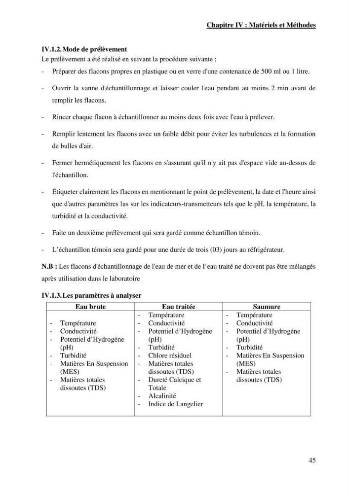 Identification des paramètres des eaux brutes et des eaux produites, et suivi des rejets de saumures issus de la station de dessalement EL MARSA