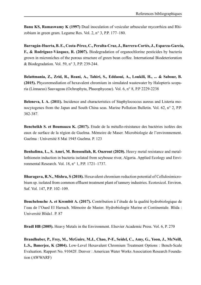 Evaluation de la résistance aux métaux lourds et du potentiel d’élimination du chrome hexavalent chez des bactéries d’origines marines Projet de mise en place d’un procédé de traitement des effluents riches en chrome.