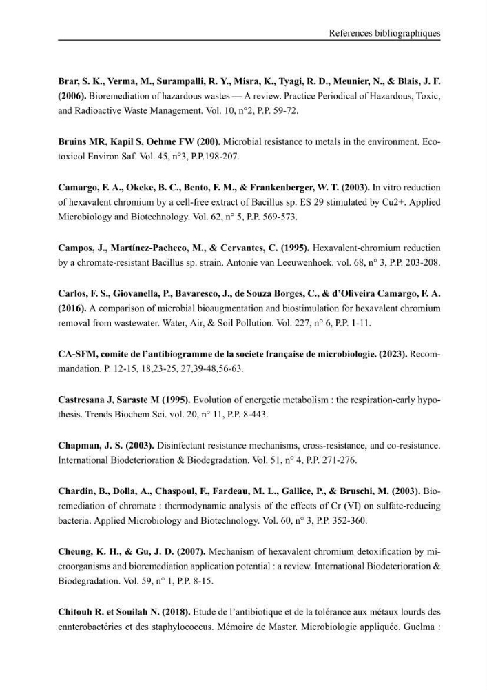 Evaluation de la résistance aux métaux lourds et du potentiel d’élimination du chrome hexavalent chez des bactéries d’origines marines Projet de mise en place d’un procédé de traitement des effluents riches en chrome.