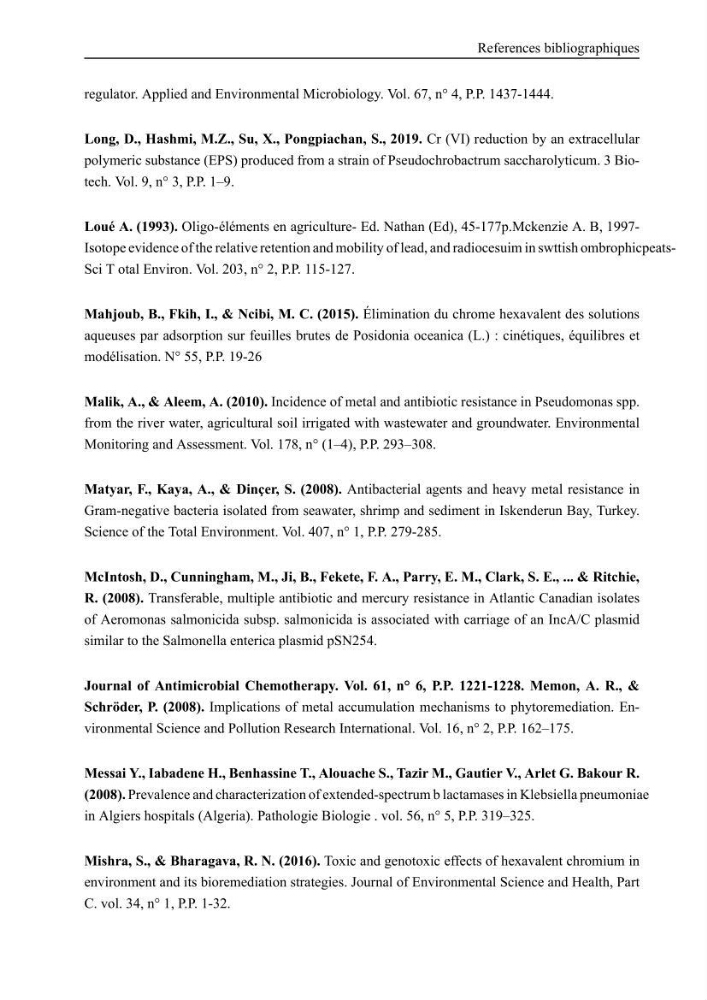 Evaluation de la résistance aux métaux lourds et du potentiel d’élimination du chrome hexavalent chez des bactéries d’origines marines Projet de mise en place d’un procédé de traitement des effluents riches en chrome.