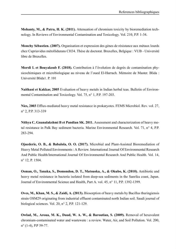 Evaluation de la résistance aux métaux lourds et du potentiel d’élimination du chrome hexavalent chez des bactéries d’origines marines Projet de mise en place d’un procédé de traitement des effluents riches en chrome.