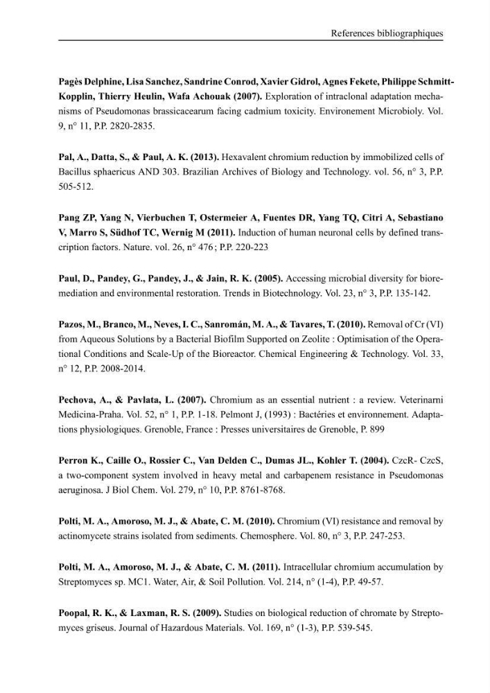 Evaluation de la résistance aux métaux lourds et du potentiel d’élimination du chrome hexavalent chez des bactéries d’origines marines Projet de mise en place d’un procédé de traitement des effluents riches en chrome.
