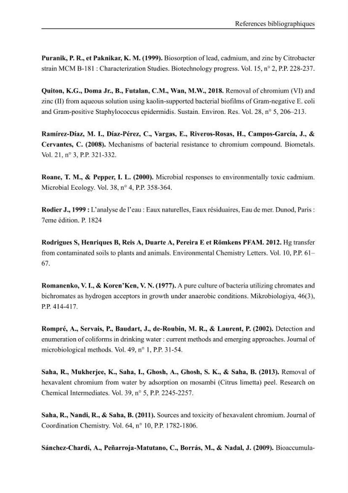 Evaluation de la résistance aux métaux lourds et du potentiel d’élimination du chrome hexavalent chez des bactéries d’origines marines Projet de mise en place d’un procédé de traitement des effluents riches en chrome.