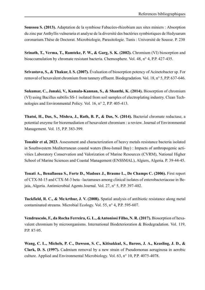 Evaluation de la résistance aux métaux lourds et du potentiel d’élimination du chrome hexavalent chez des bactéries d’origines marines Projet de mise en place d’un procédé de traitement des effluents riches en chrome.