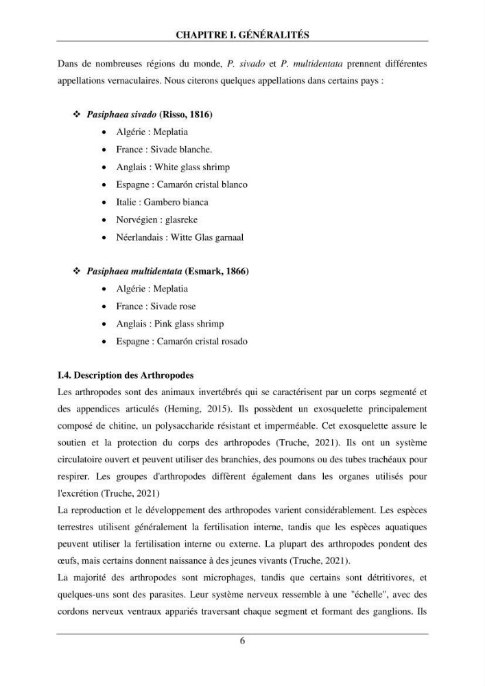 Contribution à l\'étude de quelques paramètres de la biologie des espèces de la famille Pasiphaeidae (Crustacea, Decapoda) dans la région centre du bassin algérien