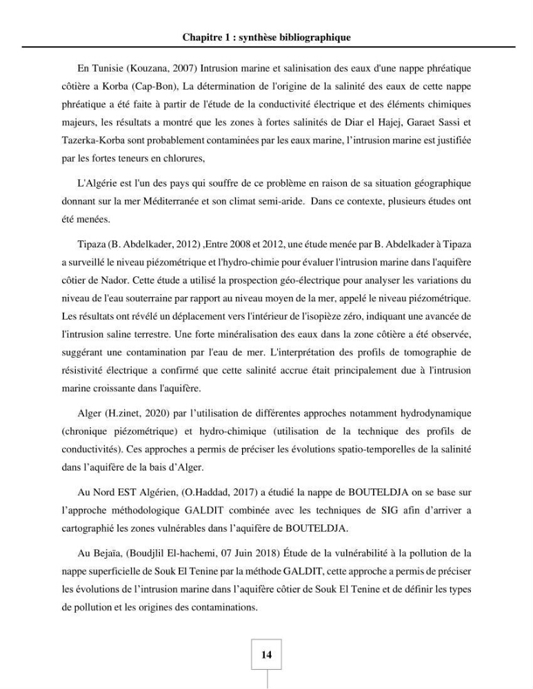 Utilisation de la géomatique pour cartographie la vulnérabilité à l\'intrusion marine: cas de l\'aquifère de sahel d\'Alger