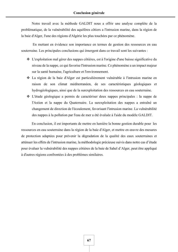 Utilisation de la géomatique pour cartographie la vulnérabilité à l\'intrusion marine: cas de l\'aquifère de sahel d\'Alger