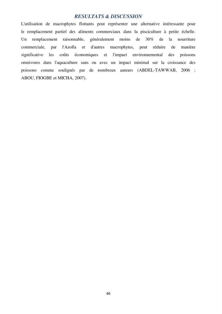 Evaluation d’une production piscicole dans un système d’alimentation associé