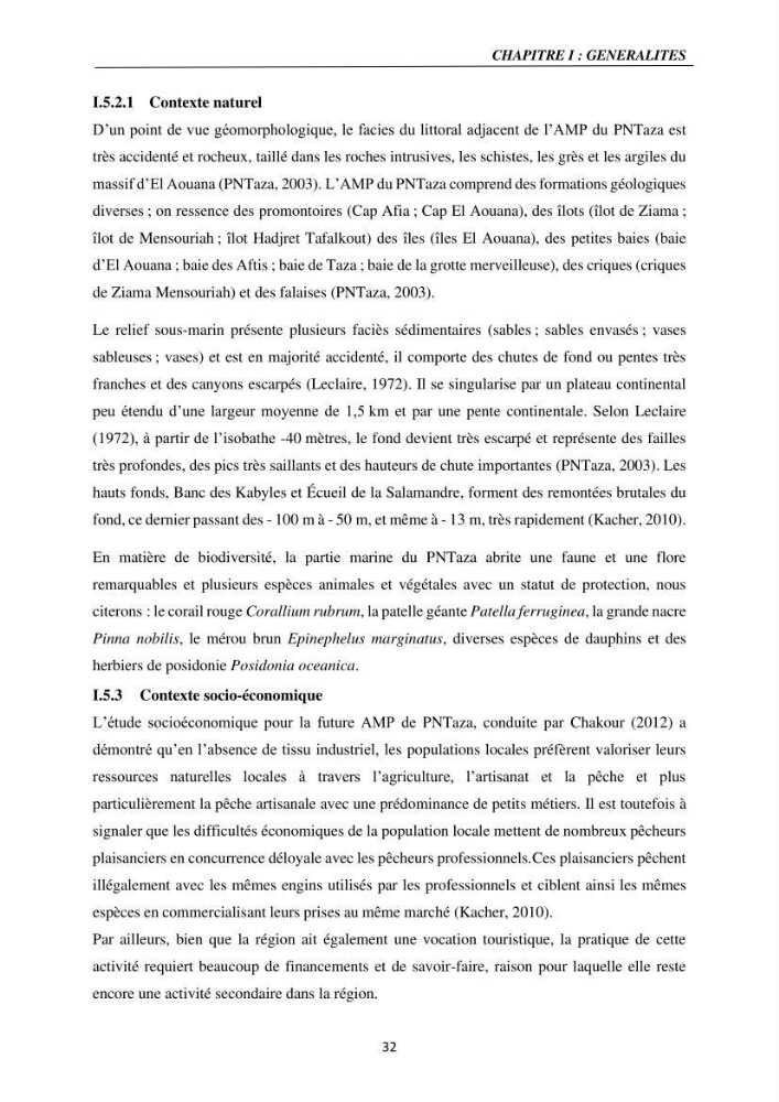 Gestion des aires marines protégées le patrimoine naturel marin côtier du Parc National de Taza dans la Wilaya de Jijel