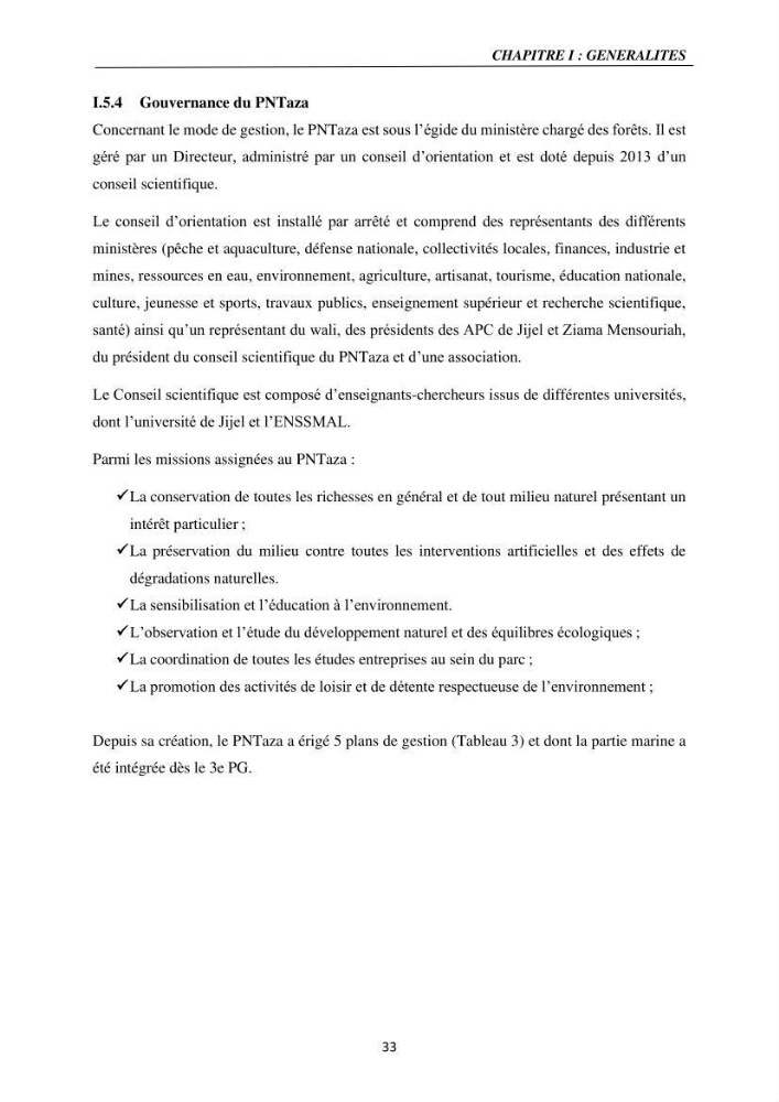 Gestion des aires marines protégées le patrimoine naturel marin côtier du Parc National de Taza dans la Wilaya de Jijel