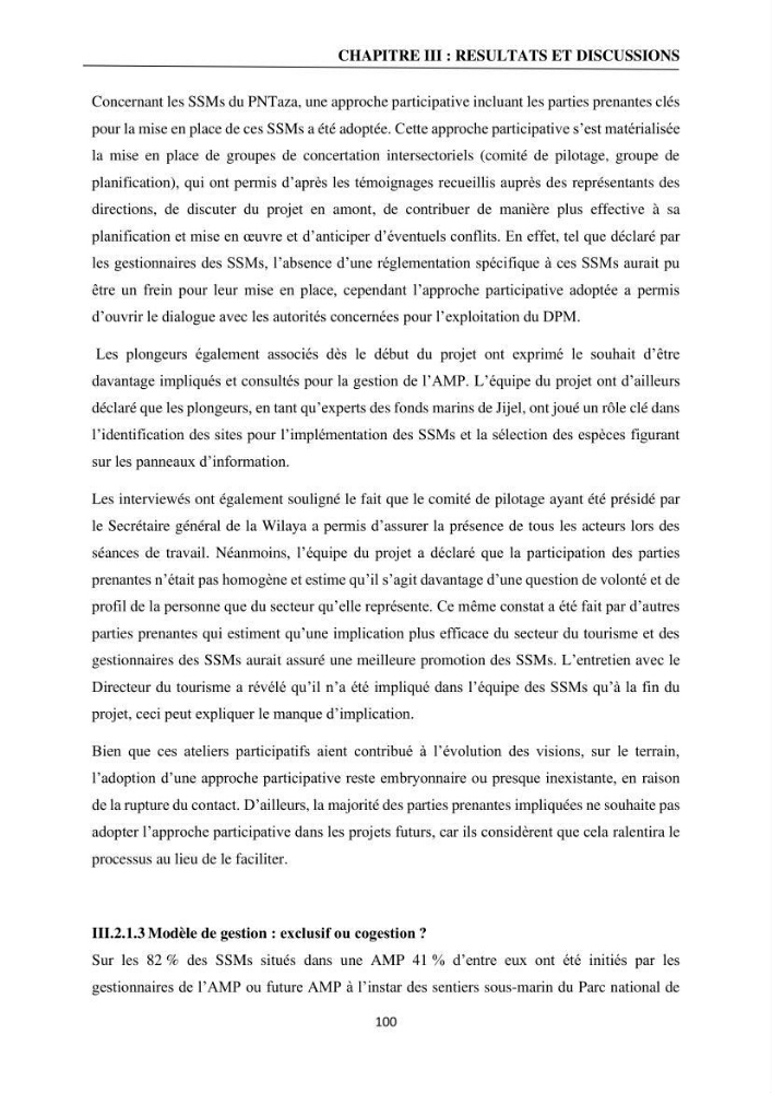 Gestion des aires marines protégées le patrimoine naturel marin côtier du Parc National de Taza dans la Wilaya de Jijel