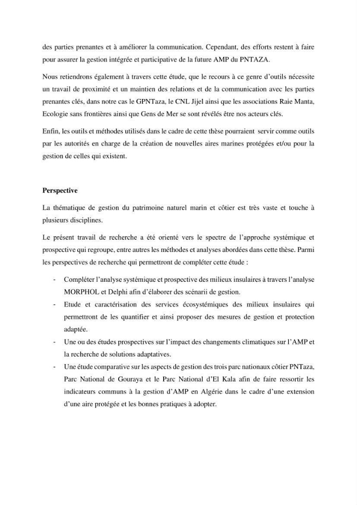 Gestion des aires marines protégées le patrimoine naturel marin côtier du Parc National de Taza dans la Wilaya de Jijel