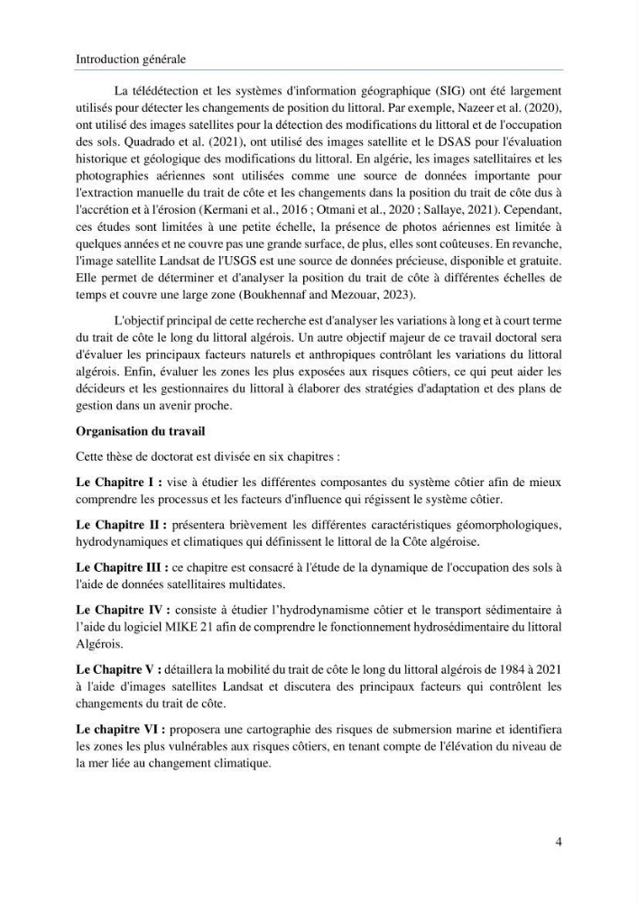 Modelisation de la cinématique du trait de côte,dynamique sédimentaire et évaluation des zones à risque de la côte algéroise