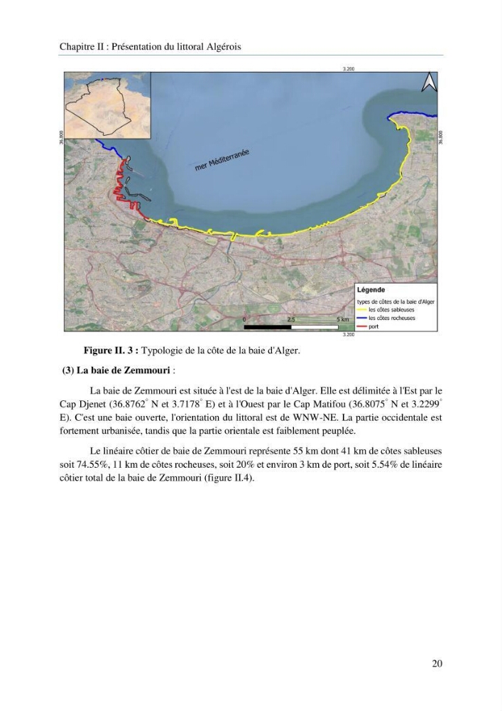 Modelisation de la cinématique du trait de côte,dynamique sédimentaire et évaluation des zones à risque de la côte algéroise