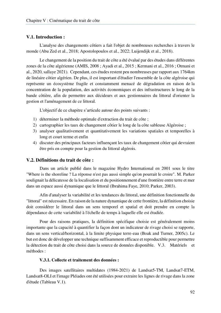 Modelisation de la cinématique du trait de côte,dynamique sédimentaire et évaluation des zones à risque de la côte algéroise