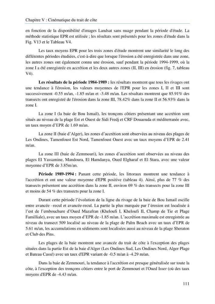 Modelisation de la cinématique du trait de côte,dynamique sédimentaire et évaluation des zones à risque de la côte algéroise