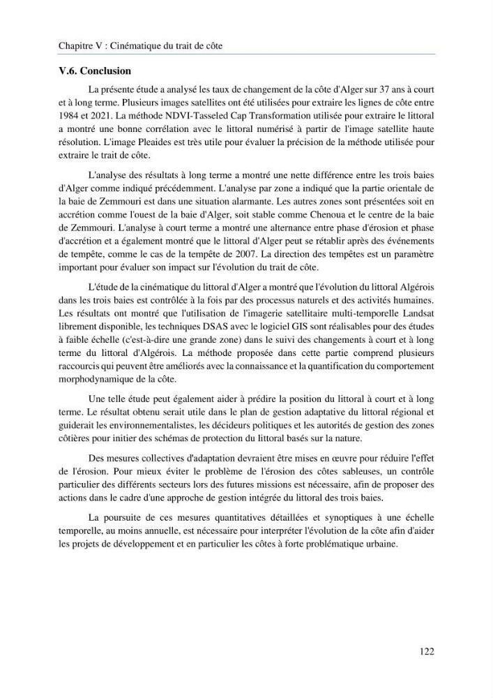 Modelisation de la cinématique du trait de côte,dynamique sédimentaire et évaluation des zones à risque de la côte algéroise