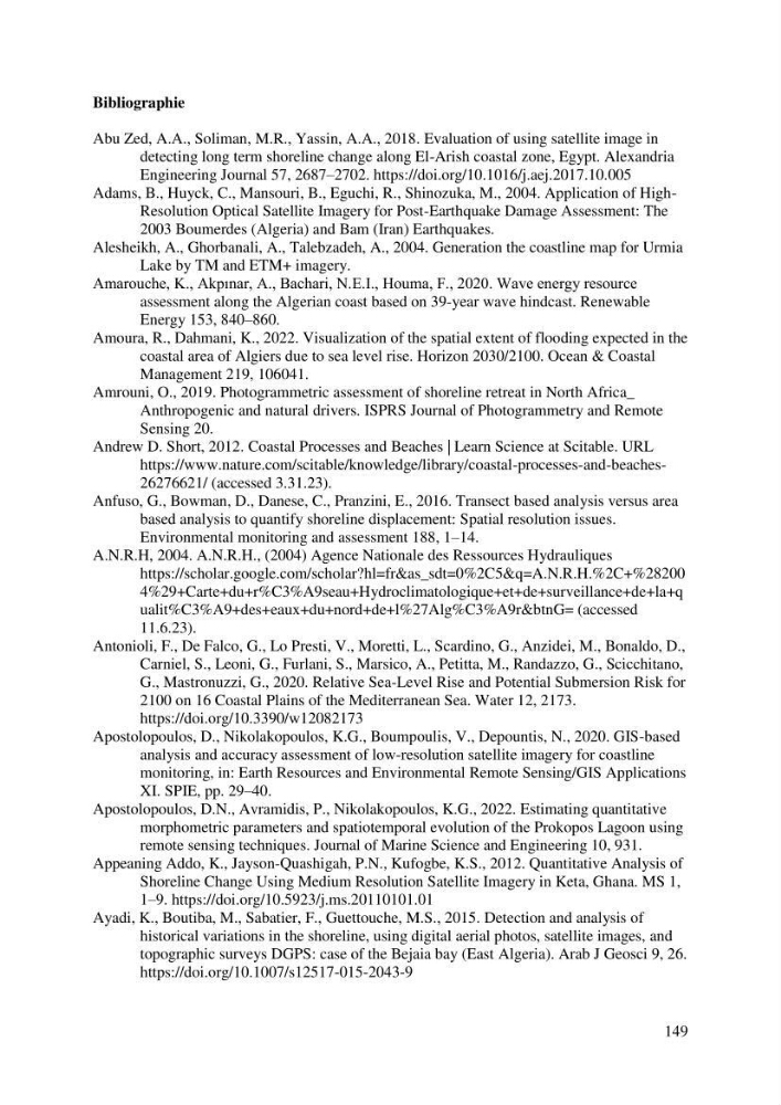 Modelisation de la cinématique du trait de côte,dynamique sédimentaire et évaluation des zones à risque de la côte algéroise