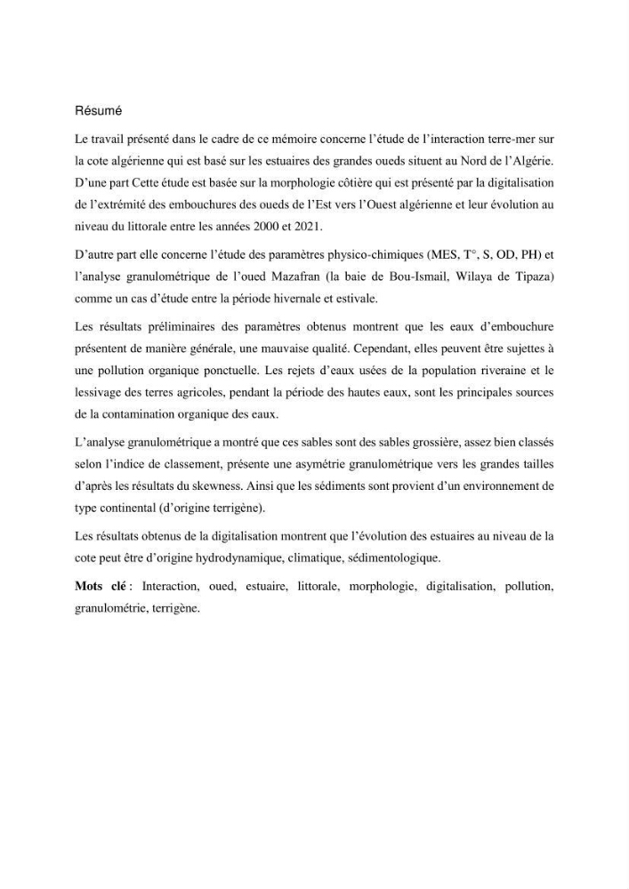 Variabilité morphologique des embouchures des grands oueds de la côte algérienne