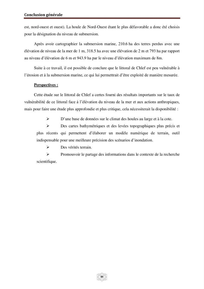 Evaluation de la vulnérabilité du littorale de la wilaya de Chlef face aux géo risque côtier