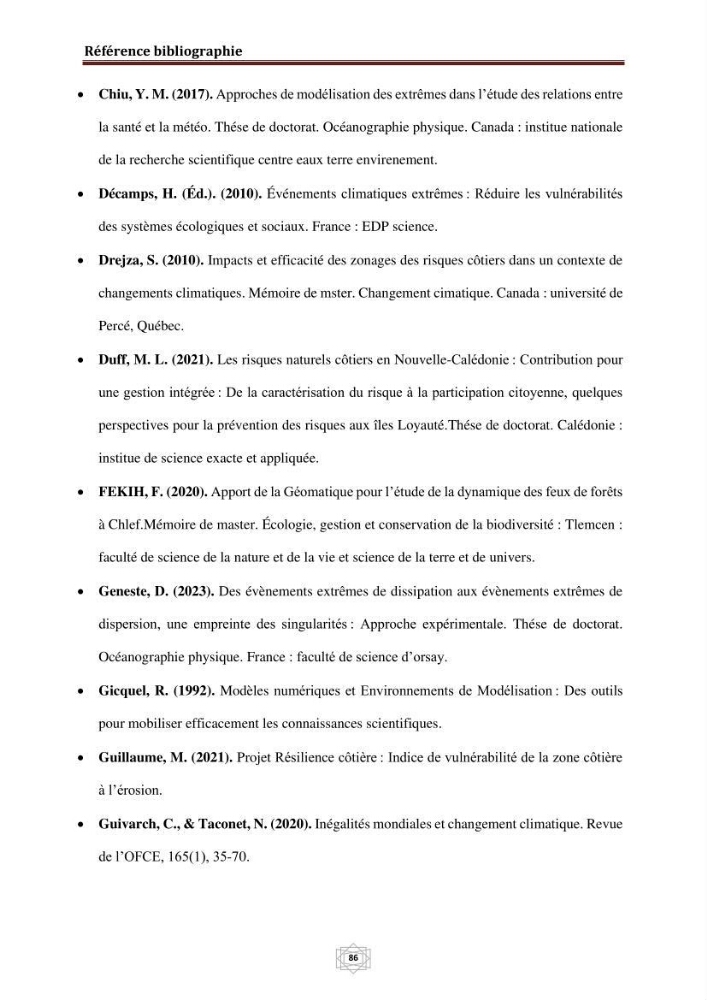 Evaluation de la vulnérabilité du littorale de la wilaya de Chlef face aux géo risque côtier