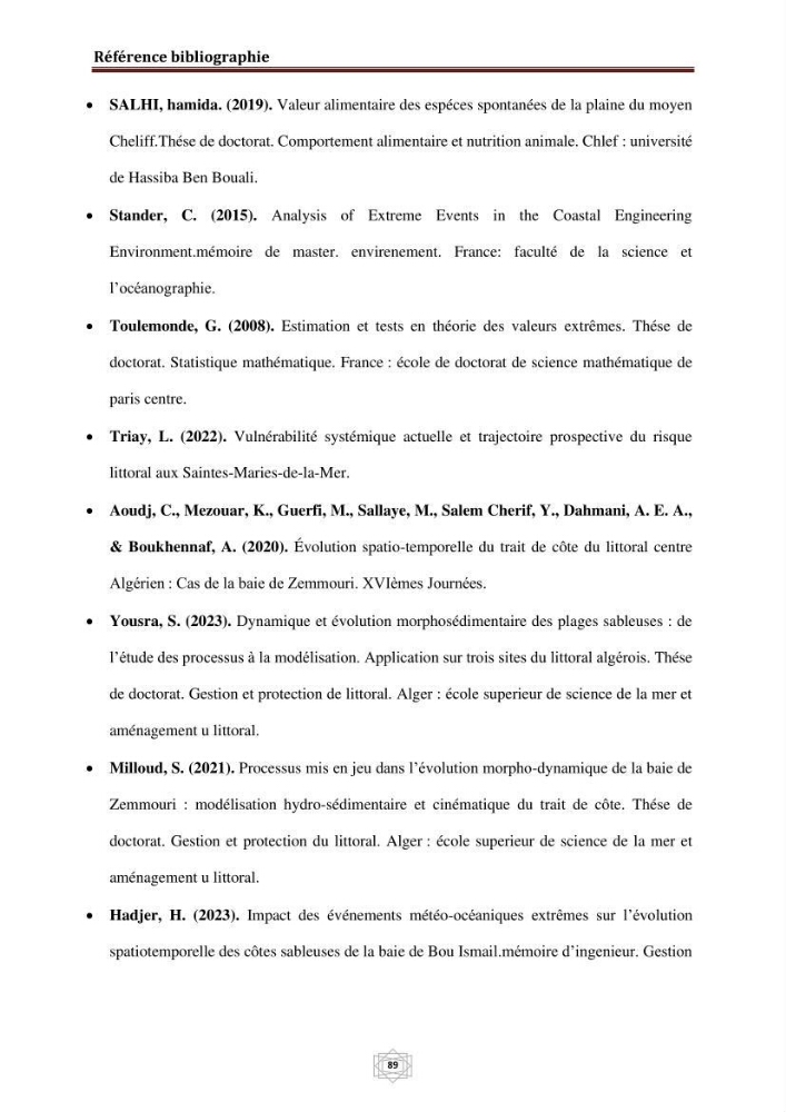 Evaluation de la vulnérabilité du littorale de la wilaya de Chlef face aux géo risque côtier