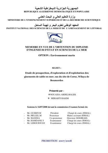 Etude de prospection d'exploration et d'exploitation des gisements de sable en mer Etude de prospection d'exploration et d'exploitation des gisements de sable en mer
