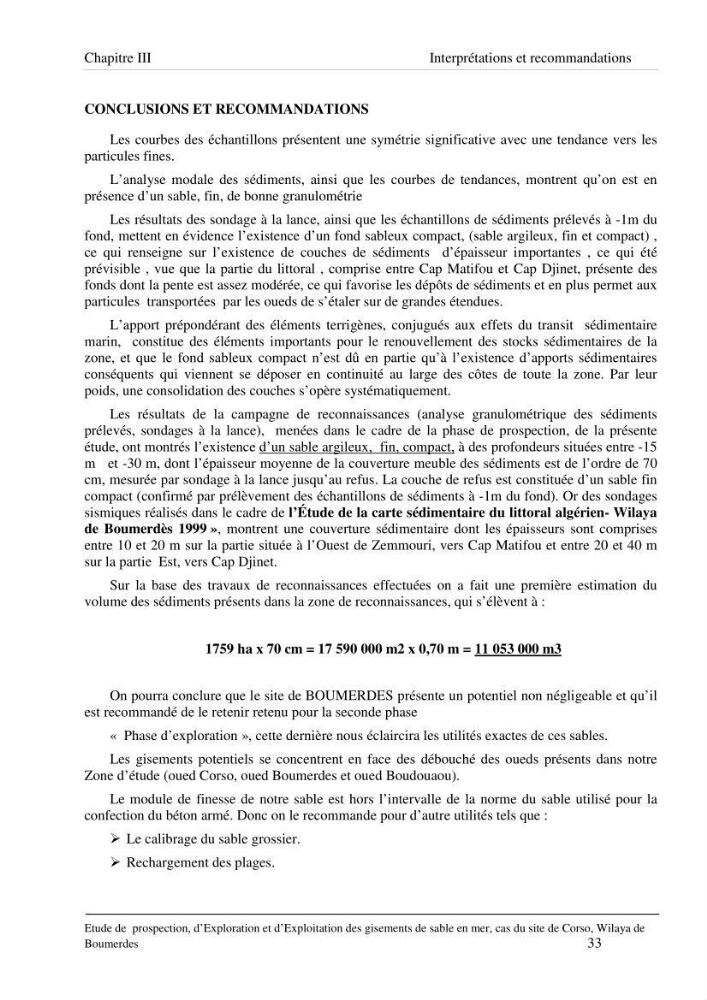 Etude de prospection d\'exploration et d\'exploitation des gisements de sable en mer