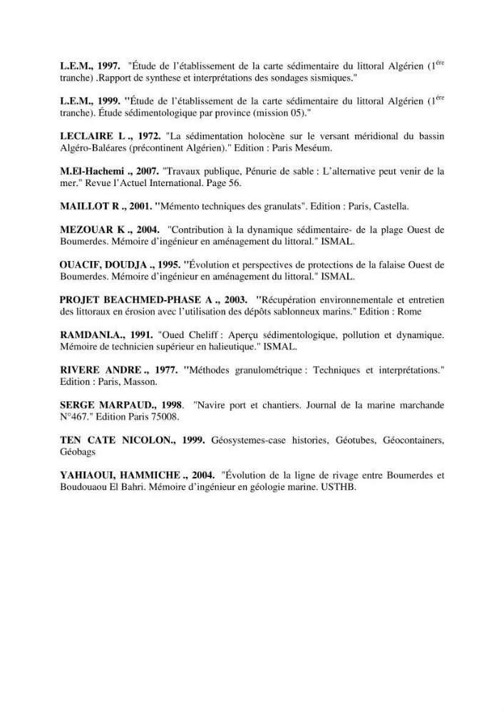 Etude de prospection d\'exploration et d\'exploitation des gisements de sable en mer
