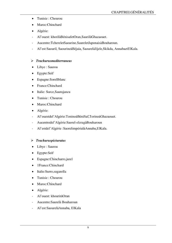 L\'étude biométrique des espèces du genre Trachurus ( Poisons, Téleostéens, Carangidae ) de la région centre du littoral Algérien