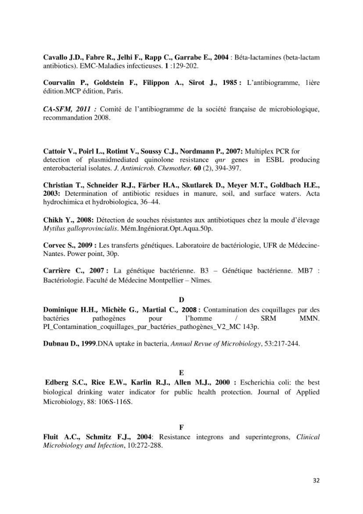 Caractérisation génétique de la résistance aux quinolones chez des coliformes isolés à partir de la moule (Mytilus galloprovincialis)