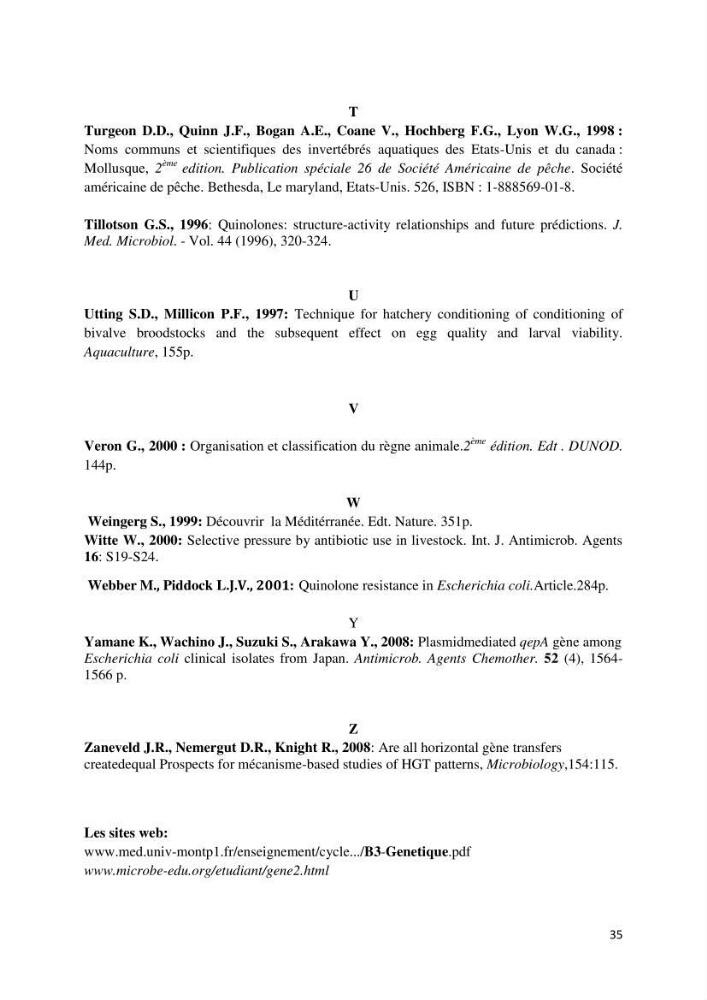 Caractérisation génétique de la résistance aux quinolones chez des coliformes isolés à partir de la moule (Mytilus galloprovincialis)