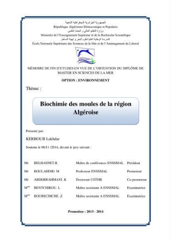 Biochimie des moules de la région Algéroise Biochimie des moules de la région Algéroise