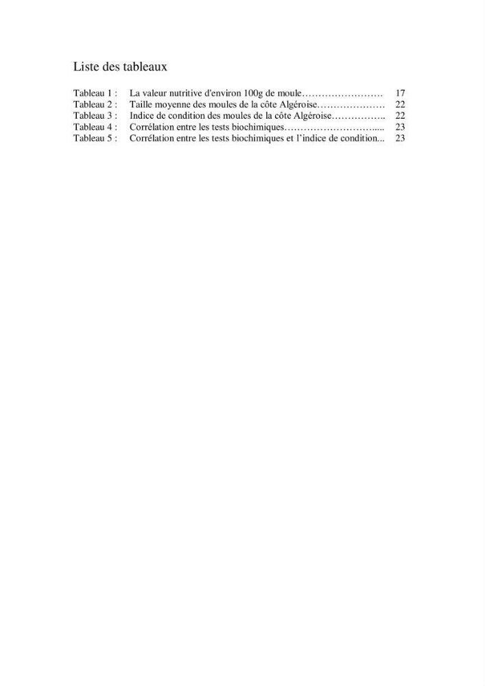 Biochimie des moules de la région Algéroise