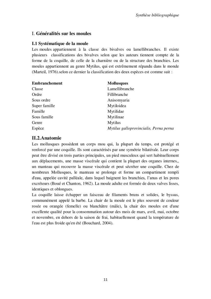 Biochimie des moules de la région Algéroise