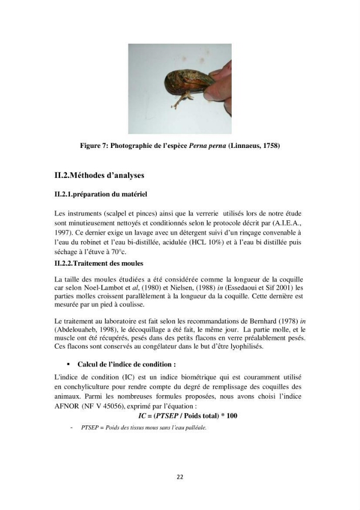 Biochimie des moules de la région Algéroise