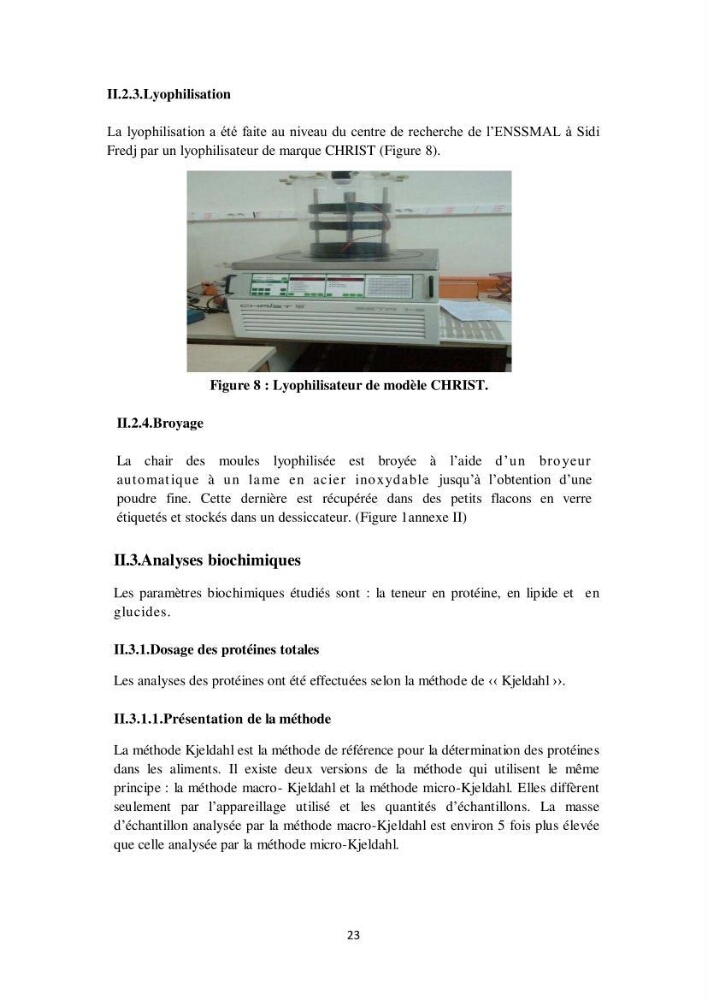 Biochimie des moules de la région Algéroise