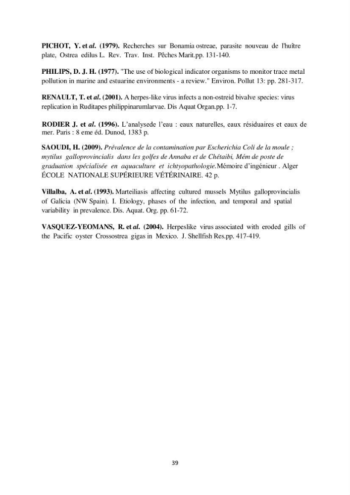 Biochimie des moules de la région Algéroise