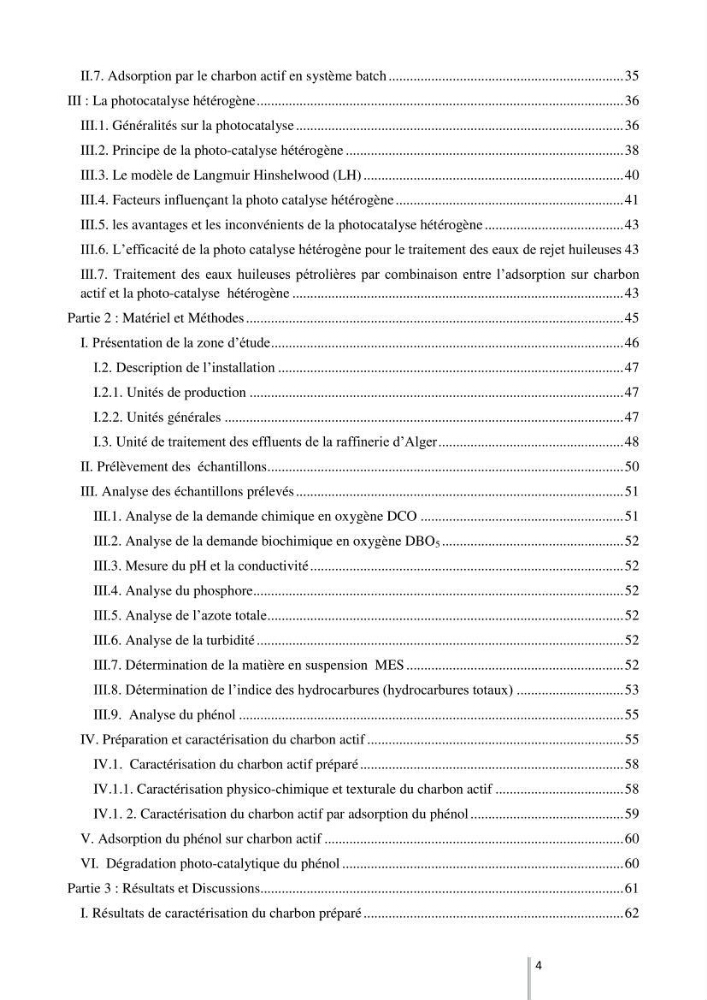 Etude de l’efficacité de la dégradation des hydrocarbures aromatiques par combinaison entre l’adsorption sur charbon actif et la photocatalyse hétérogène dans les eaux huileuses (Raffinerie d’Alger)