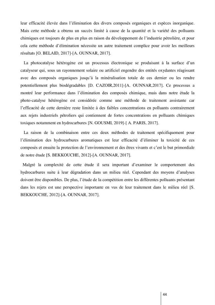 Etude de l’efficacité de la dégradation des hydrocarbures aromatiques par combinaison entre l’adsorption sur charbon actif et la photocatalyse hétérogène dans les eaux huileuses (Raffinerie d’Alger)
