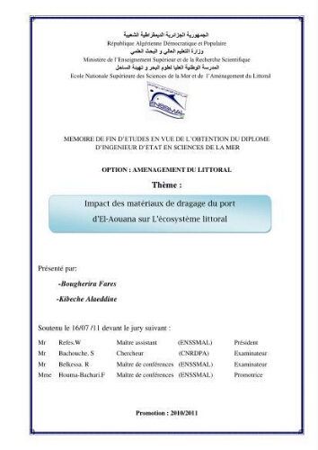 Impact des matériaux de dragage du port d'El-Aouana sur l'écosystème littoral: Impact des matériaux de dragage du port d'El-Aouana sur l'écosystème littoral: