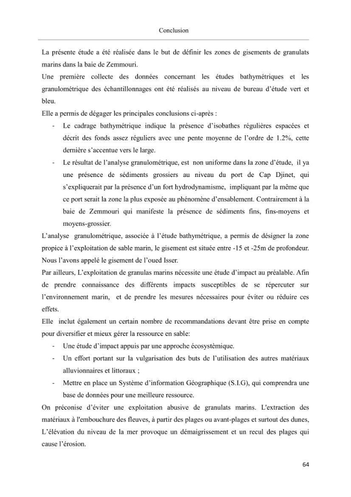 Projet de prospection du sable marin ( Zemmouri El Bahri )
