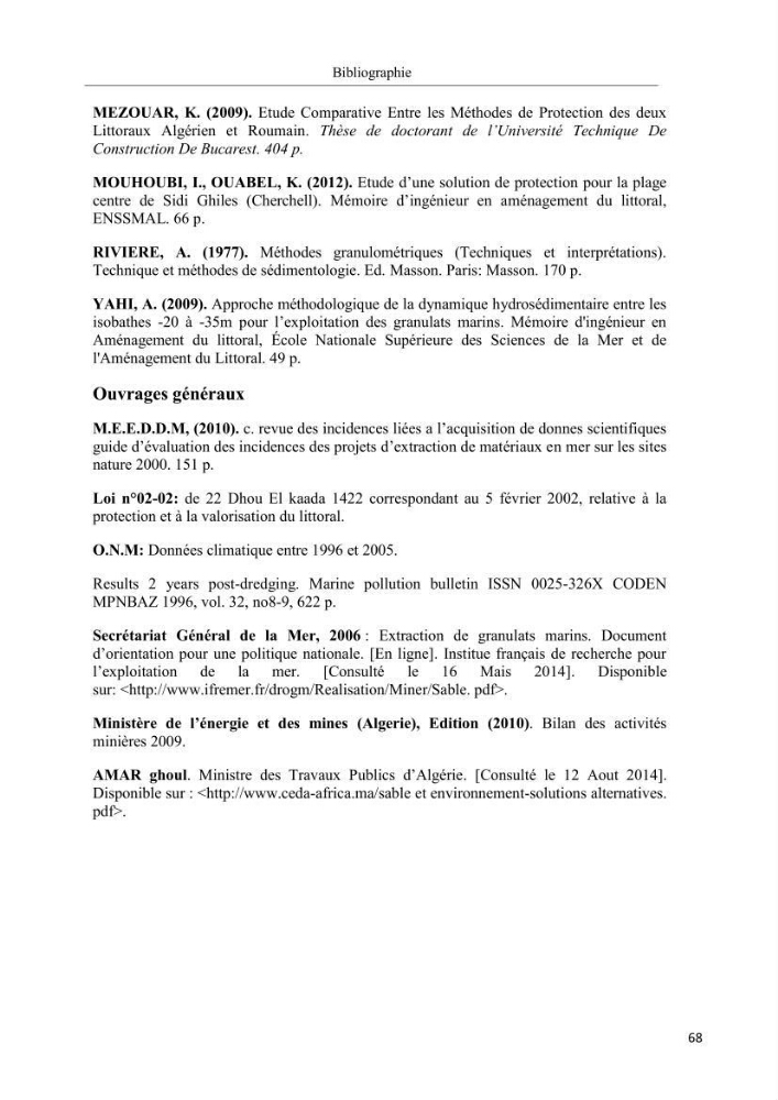 Projet de prospection du sable marin ( Zemmouri El Bahri )