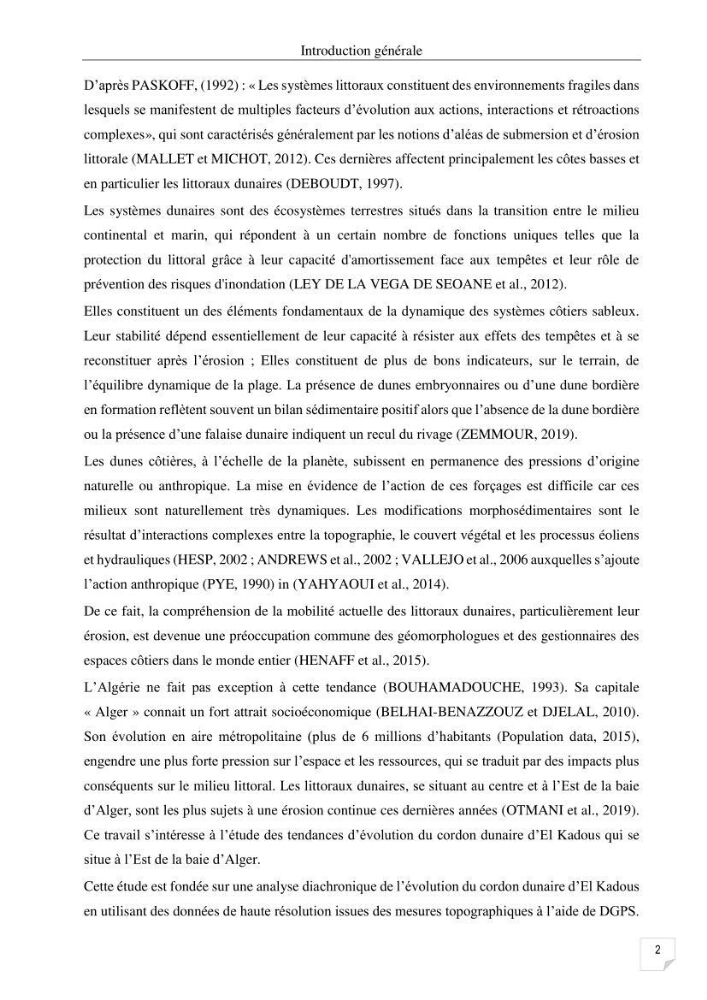 Etude de l\'évolution surfaçique et volumétrique du cordon dunaire d\'El Kadous ( commune de Heraoua)