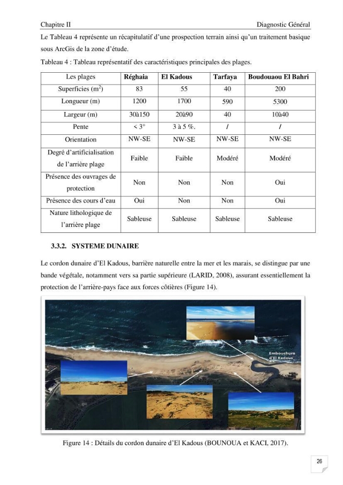 Etude de l\'évolution surfaçique et volumétrique du cordon dunaire d\'El Kadous ( commune de Heraoua)