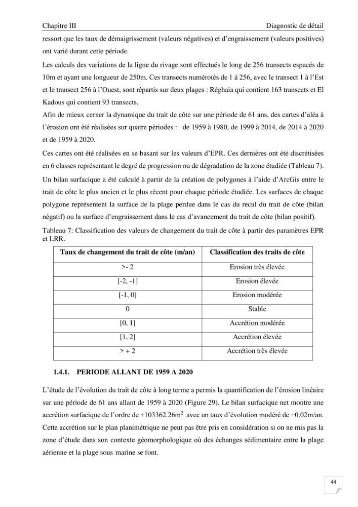Etude de l\'évolution surfaçique et volumétrique du cordon dunaire d\'El Kadous ( commune de Heraoua)