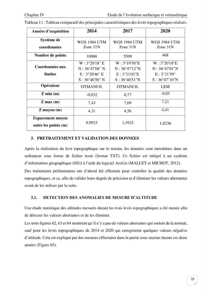 Etude de l\'évolution surfaçique et volumétrique du cordon dunaire d\'El Kadous ( commune de Heraoua)