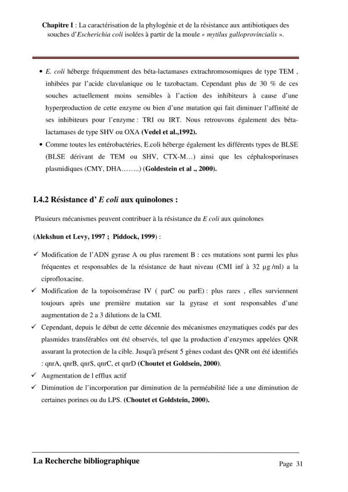 La caractérisation de la phylogénie et de la résistance aux antibiotiques des souches d\'Escherichia coli isolées à partir de la moule \"mytilus galloprovincialis\":