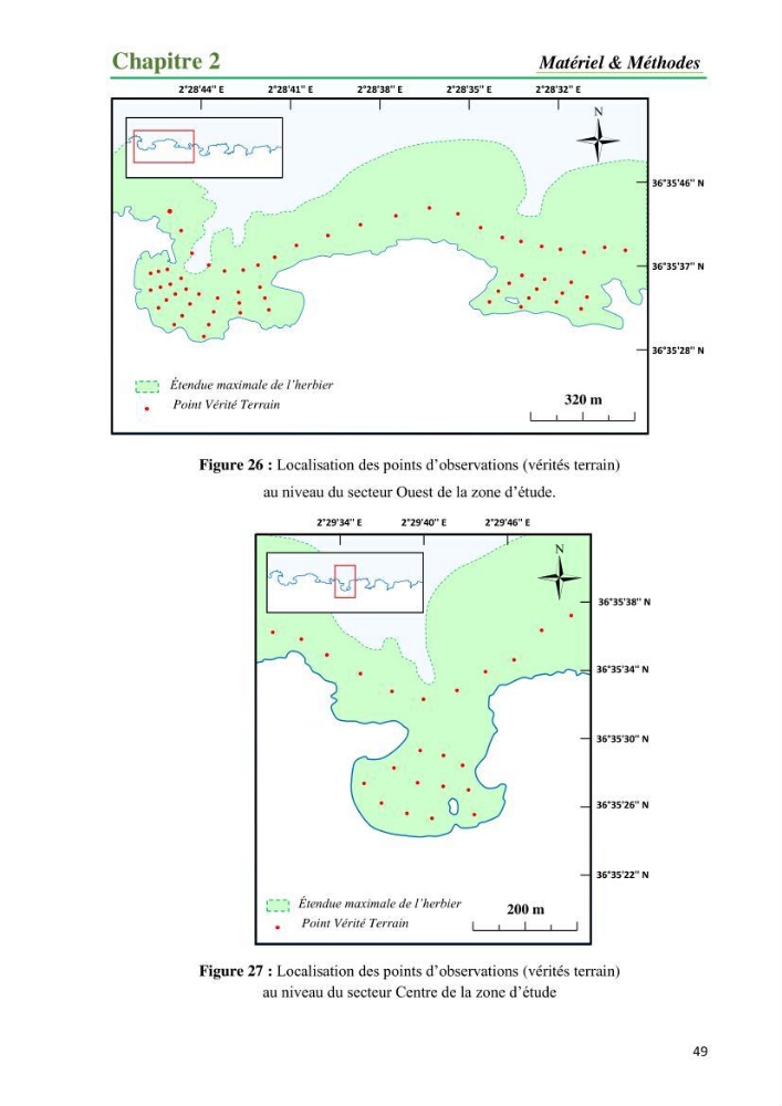 Cartographie de la limite supérieure de l\'herbier à Posidonia oceanica et du Trottoir à Vernets dans la région de Tipaza